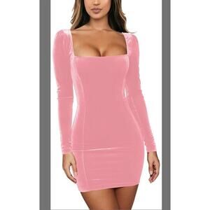 Gobles Pink Sexy Mini Velvet Party Dress Bodycon Long Sleeve Women's Size Small